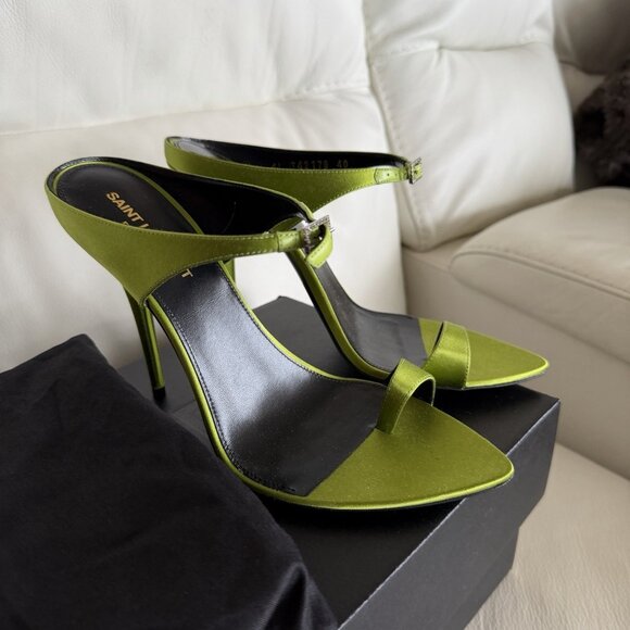 NEW SAINT LAURENT Dive Sandal Heels Pea Green SZ 40 - Picture 8 of 9